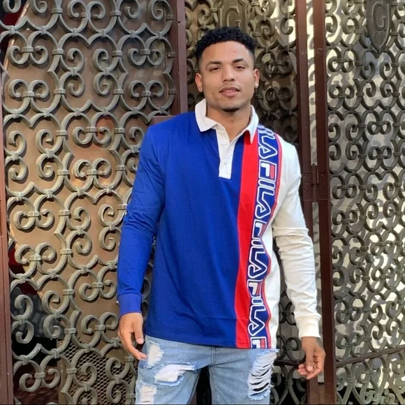 Fila Shirts Mens Fila Royal Blue Red Cream Long Sleeve Polo